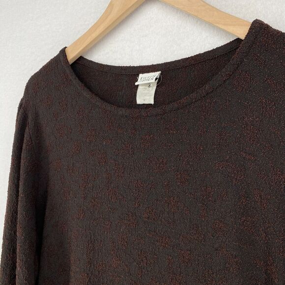 EILEEN FISHER Top M Viscose Blend Textured Crewneck Long Sleeve Brown USA VTG - Picture 1 of 13